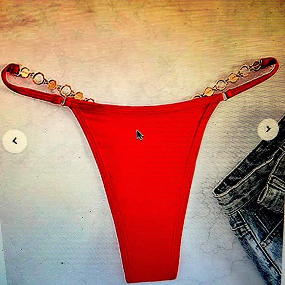 Woman’s Red Bikini Bottom, Chain, Pearls V-String. - Picture 1 of 4